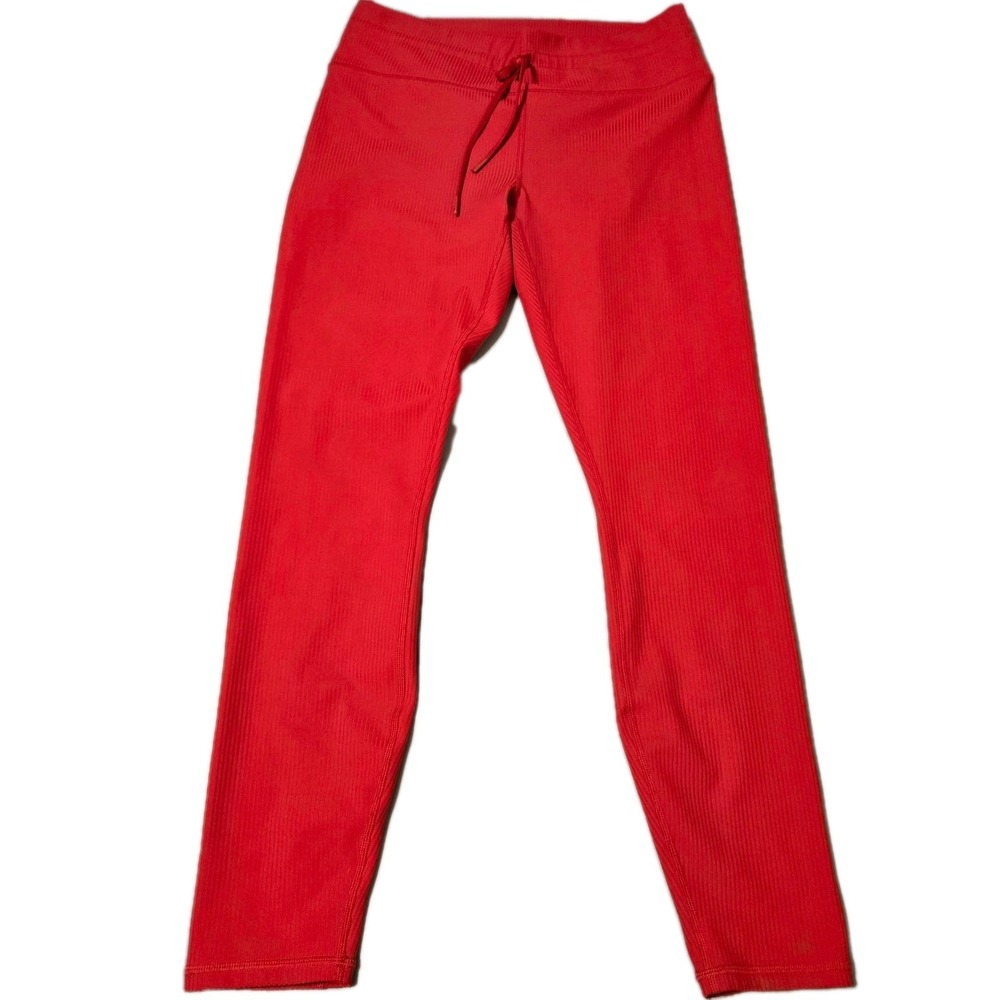 Fabletics Women's Oasis High-Waisted Red Ribbed Leggings Drawstring Size XL NWOT